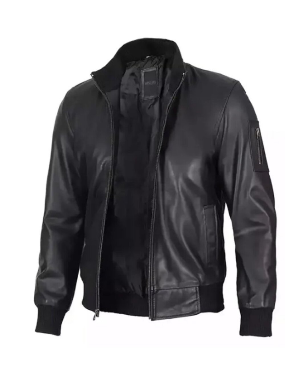 Women Slim fit Black Bomber Leather Jacket